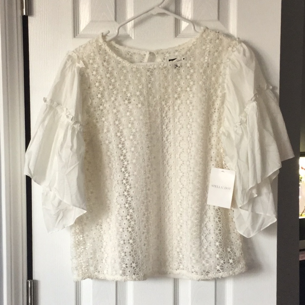 Stella & Dot off white bell sleeve top boho Medium